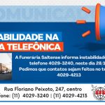 Atenção: linha telefônica da Funerária está com instabilidade