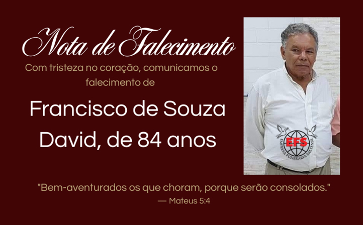Nota de Falecimento do senhor Francisco de Souza David, de 84 anos